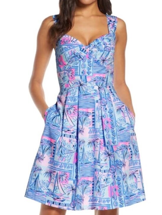 Lilly Pulitzer Dresses & Skirts - Lilly Pulitzer Cyndi Dress Pink & Blue Tropical Shell Print Size 8 NWT